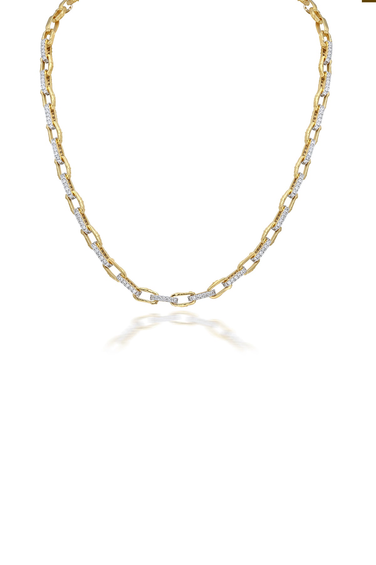 Diamond and Gold Textured Link Chain